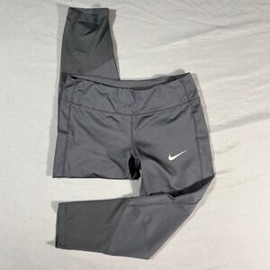 Nike Dri-FIT Cropped Leggings Small Black Mesh Calf Zip Pocket Athletic